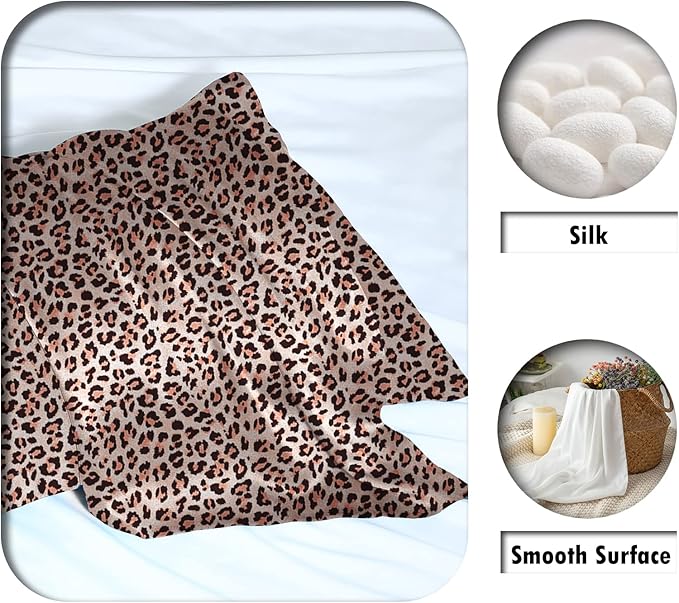 Mulberry Silk Pillowcase for Hair and Skin Queen Size Leopard Print Silk Pillow Cases with Zipper Soft Breathable Smooth Cooling Silk Pillow Covers for Sleeping (Taupe Leopard,20"X 30",1Pcs)