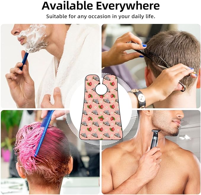 Beard Trimming Hair Catcher, Cartoon Koala Bear Strawberry Flower Leaf Light Pink Shave Bib, Non-Stick Bib Apron Waterproof, Shaving Tool for Men for Husband Father’s Day