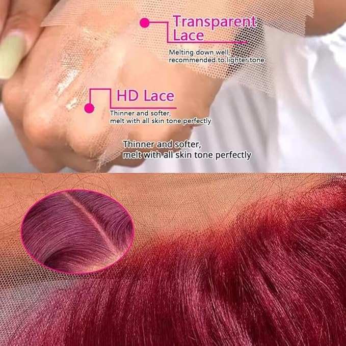 30 Inch 99J Burgundy Deep Wave Lace Front Wigs Human Hair 200% Density 13x6 HD Lace Frontal Wigs for Women 100% Real Human Hair No Synthetic Blend No Tangle No Shedding Triple Lifespan 3X