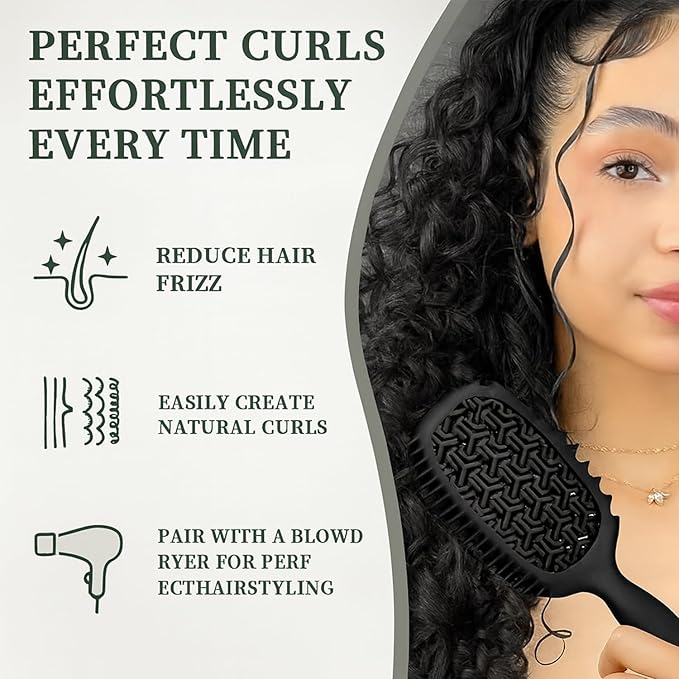 Curl Defining Brush, Vented Curly Hair Brush for Effortlessly Detangling Shaping and Styling, Candy Brush for Wet or Dry Hair Types for Women and Girl, Defining with Side Gear, Reduces Frizz (Black)