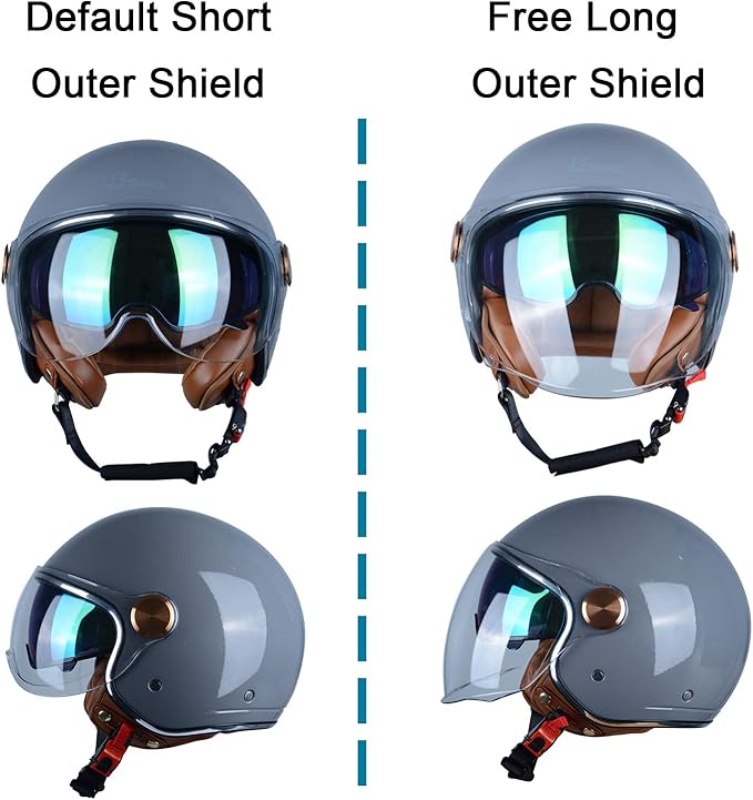 Open Face Motorcycle Helmet for Adults, DOT Approved,3/4 Retro Vespa Helmet, Dual Visors Men's and Women's Motorbike Casco for Moped Cruiser Bobber and Chopper