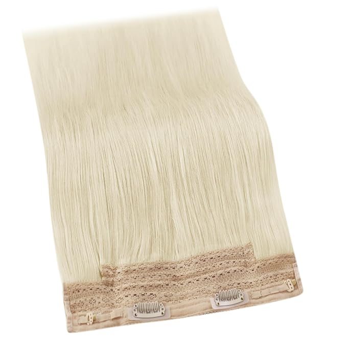 YoungSee Blonde Wire Hair Extensions Platinum Blonde Invisible Wire Human Hair Extensions White Blond Headband Hair Extension for Women 18In 80G