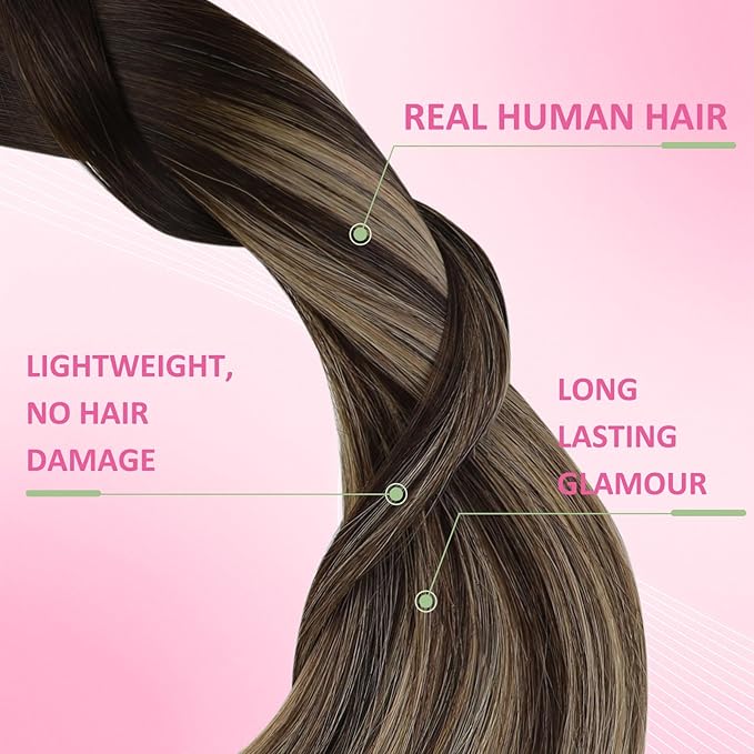 YoungSee Tape in Extensions Human Hair Brown Balayage Human Hair Tape in Extensions Dark Brown to Caramel Blonde Ombre Tape in Extension 18 Inch Adhesive Hair Extension for Natural Looking 20pcs 50g