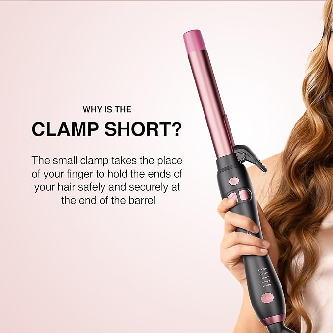 Extra-Long Barrel Rotating Curling Iron with Short Clamp, Automatic Curling Iron 1 Inch Creates Loose Curls – for Medium and Long Hair, High Heat 410°F, Instant Heat up, Double Ceramic, Dual Voltage