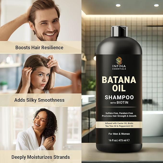 Batana Oil Shampoo | 16 fl oz | with Biotin & Tea Tree | Moisturizing, Strengthening & Nourishing Formula | Promotes Hair Growth and Thickness