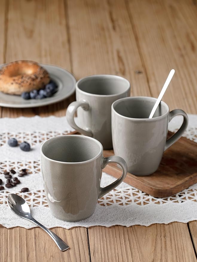 famiware Aurora Coffee Mugs, 14oz Mug Set of 4, Stoneware Mug, Cups for Kitchen, Cappuccino, Latte, Reactive Glaze, Microwave Safe, Scractch-resistant, Slate gray