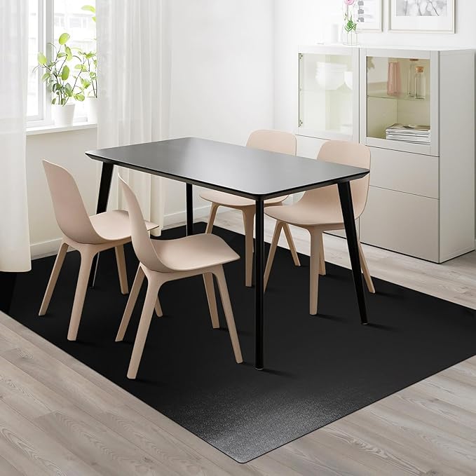 Vinyl Floor Mat for Home, Black Waterproof Area Mat for Under Dining Room Table, Sturdy Plastic Rug Protector for Kitchen, Living Room, Yard, Garage, Large Baby Play Mat (4'×6')
