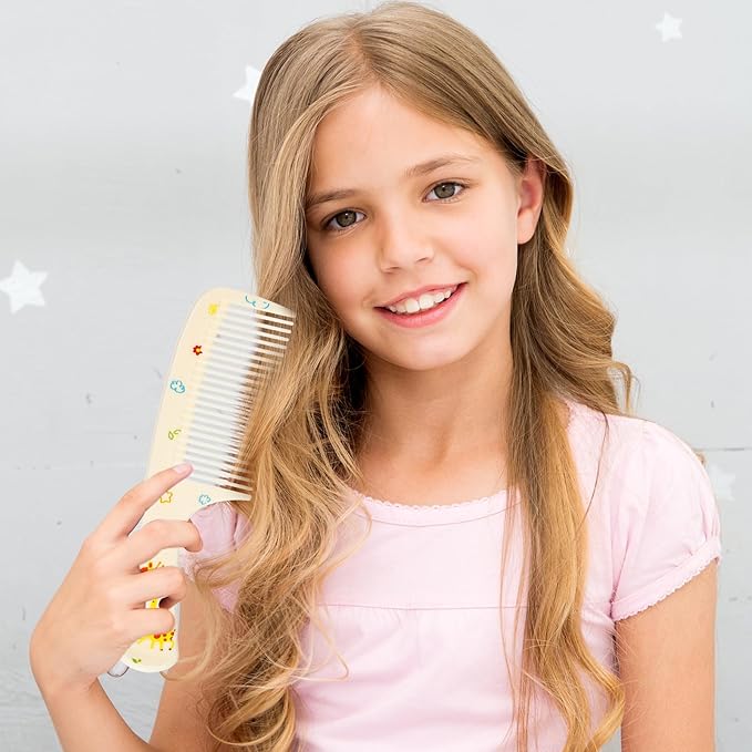 4Pcs Toddler Comb Set, Small Cute Fine Tooth Comb & Rat Tail Comb for Kids Styling, Mini Hair Combs Plastic Parting Combs, Anti-Static Hairdressing Combb for Baby Girl Wet Dry Hair (Pink Yellow)