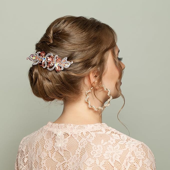 Geyoga 6 Pieces Vintage Hair Barrettes for Women Retro Flower French Pearl Crystal Rhinestones Clips Hair Pins for Women Styling Accessories(Vivid Style)