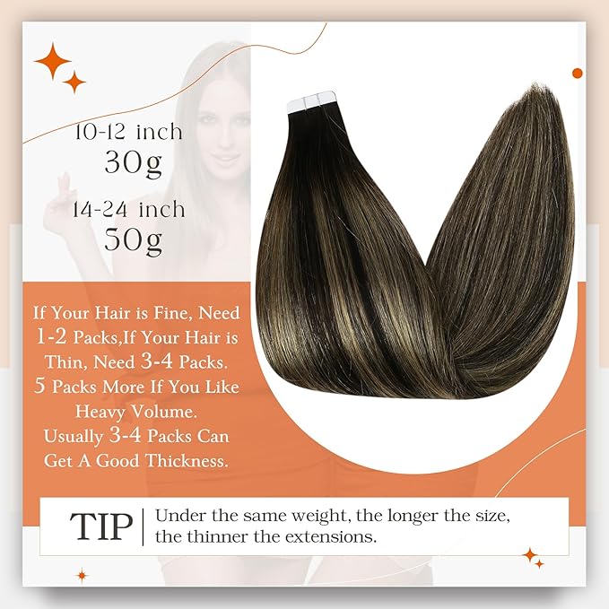 Full Shine Tape in Hair Extensions Human Hair Color 1B Black Ombre 27 Blonde And 1B Remy Hair Extensions Real Human Hair 24Inch Invisible Extension 50G 20Pcs for Natural Look