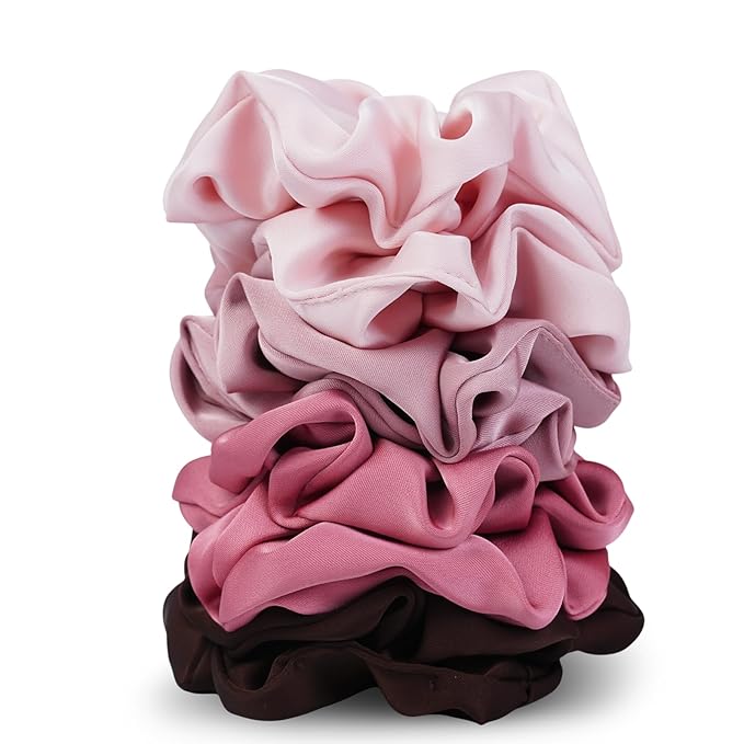 Satin Scrunchies for Women – 8PCS Blush & Brown Silk Hair Ties Set – No Crease, Frizz-Free, Gentle Elastic Hair Bands, Soft & Stylish Everyday Hair Accessories Gifts
