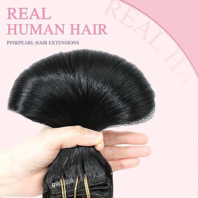 PINKPEARL Clip in Hair Extensions Real Human Hair #1 Jet Black Human Hair Extensions Clip ins 22 inch Extensions Human Hair Clip 120g 7pcs Straight Thick Natural Human Hair(#1-22)