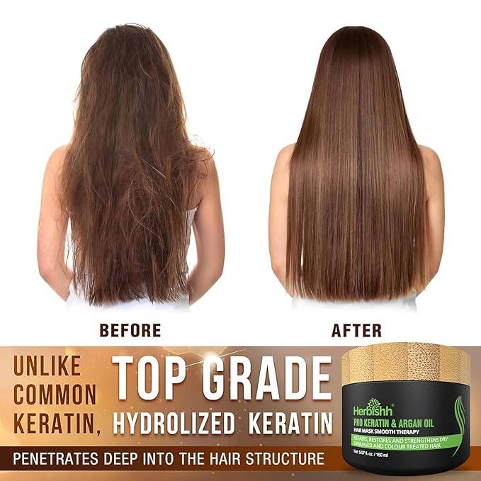 Combo Pack - Herbishh Hair Color Shampoo for Gray Hair + Argan Intense Hair Mask - Long-Lasting Color in Minutes - Stimulates Dry, Frizzy Hair - 500 Ml (Linen)