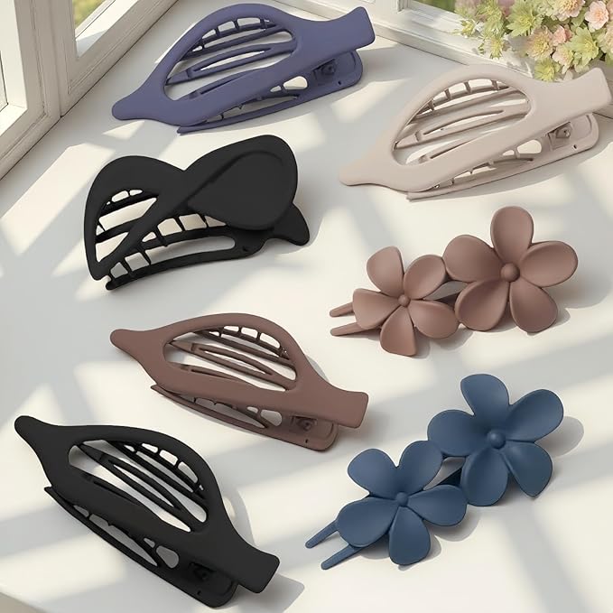 10 Pcs Flat Hair Clips for Women, Lay Flat Claw Clips French Glossy Claw Clips for Thick & Thin Hair No-Slip Hair Claw Strong Hold Barrettes Hair Clamps for Women