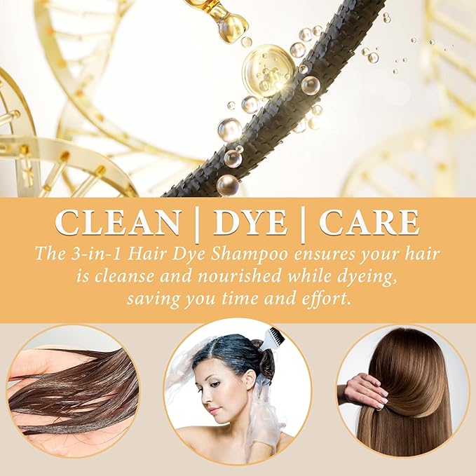 Coffee Hair Dye Shampoo 3-in-1, Magic Hair Color - 100% Gray Coverage, Natural Bubble Plant for Women Men, Brown Colors in Minutes, Champu Para Canas