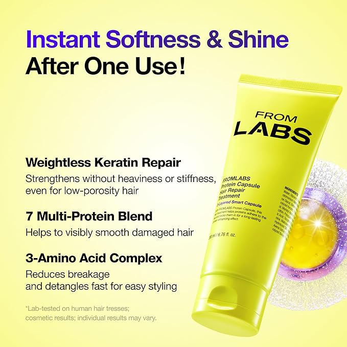 FROMLABS Hair Repair Duo – Protein Capsule Hair Repair Treatment (6.76 fl oz) + Intensive Keratin Booster Powder (8 Pack) | 3‑Minute At‑Home Keratin Mask, Deep Repair for Damaged, Color‑Treated Hair