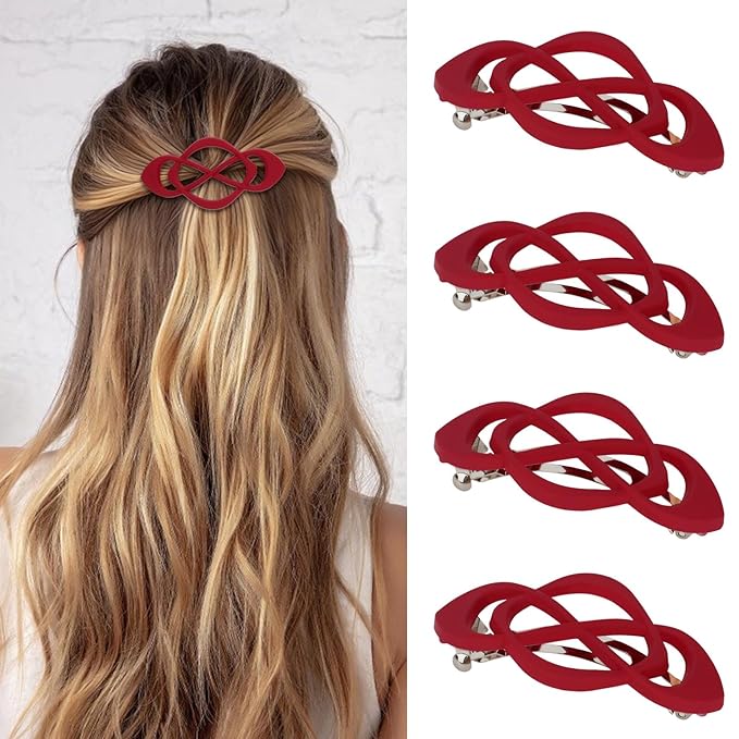 Hair Barrettes for Women 4packs Burgundy Hair Clips French Barrette Vintage HairClips f Stylish Accessories for Women Girls