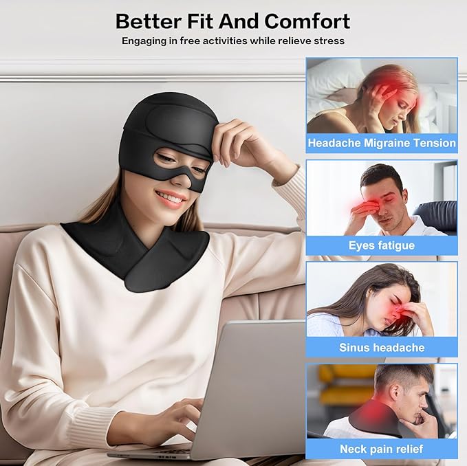 3 in 1 Migraine Relief Cap Neck Ice Pack Wrap Gel and Ice Eye Masks, Detachable Ice Caps with Eyes Masks, Hot and Cold Therapy for Relief of Headaches, Stiff Neck and Eye Fatigue