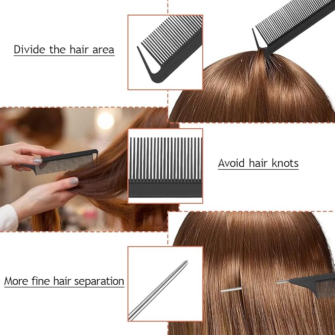 TsMADDTs 3Pack Hair Styling Tools Set with French Braid Loop, Rat Tail Comb, and Metal Pin Tail Braiding Comb, Black