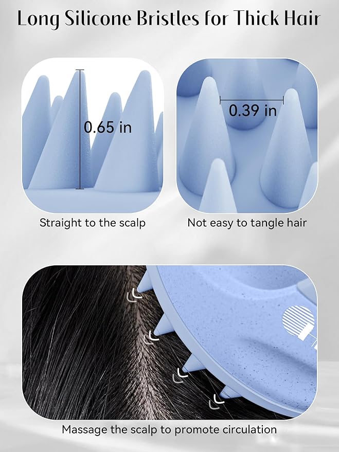 HEETA Silicone Bristles Scalp Scrubber & Massager for Hair Growth, Dandruff Removal & Relaxation - Shampoo Brush with Wet/Dry Hair (Pink & Blue)