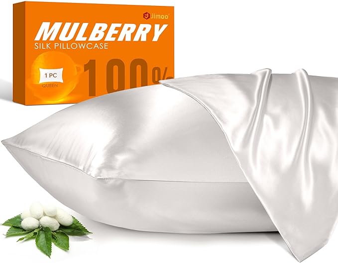 100% Mulberry Silk Pillowcase for Hair and Skin, 22 Momme Pure Natural Silk Pillow Case Both Sided with Zipper, Pillow Cover for Women Mom Men (Ivory White, King 20''×36'', 2 Pack)