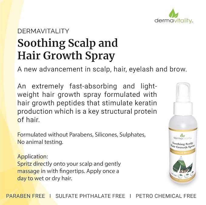Soothing Scalp Hair Growth Spray. Soothes Dry Itchy Scalp. Hair Loss Treatments for Women and Men, Chemo Patients - 4 Ounces