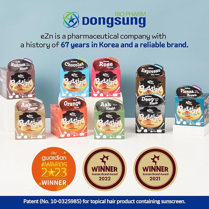 eZn Pudding Hair Dye, Ammonia-Free, Semi-Permanent DIY Korean Hair Dye Color with Keratin (Mute Skin Brown)