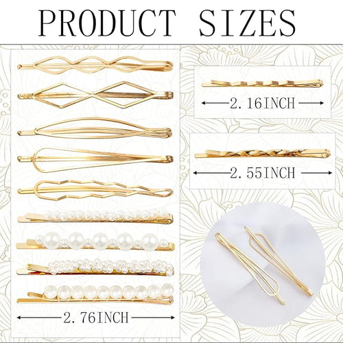 18 PCS Gold Geometric Elegant Barrette Pearls Hair Clamps Styling Fancy Women Girls Preppy Hair Clips Bridal Minimalist Bobby Pins Dainty