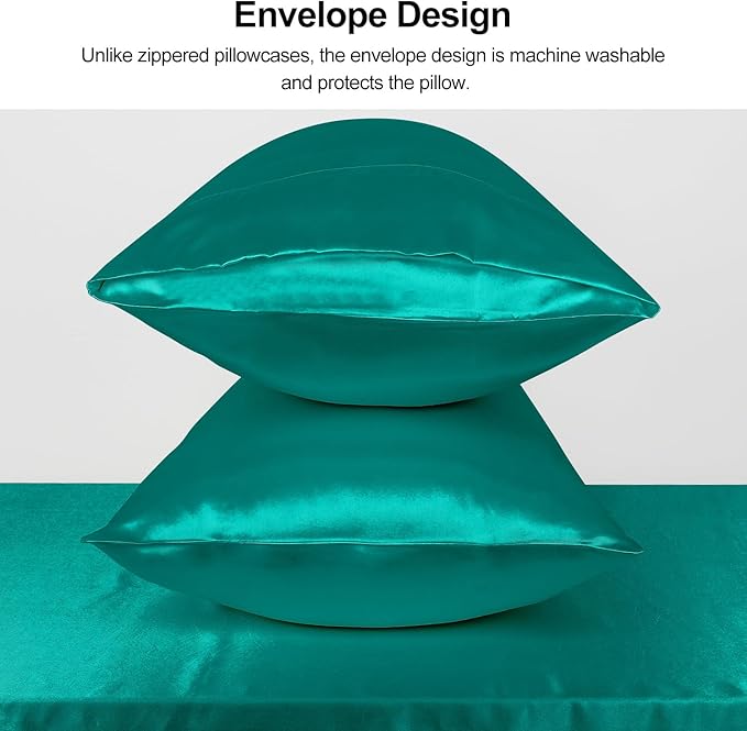 Lirex Satin Pillowcase for Hair and Skin, Super Soft and Cooling Similar to Silk, 2 Pack Queen Size 20"X 30" Pillow Cases with Envelope Closure, Gifts for Women Men, Aquamarine