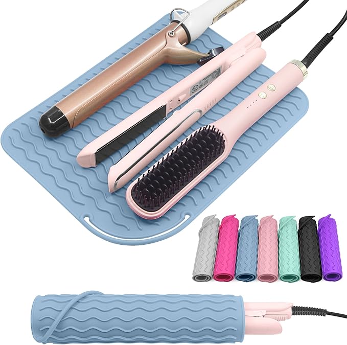 Plus Size Silicone Heat Resistant Mat, Portable Travel Hot Tools Pad Cover for Curling Iron, Flat Iron, Hair Straightener and Other Hair Styling Tools(12.0" x 9.0")