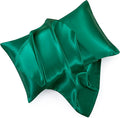 Blackish Green Satin Pillowcase Queen Size Set of 2 for Hair and Skin,Blackish Green Silk Pillowcase Breathable Pillowcase with Envelope Closure