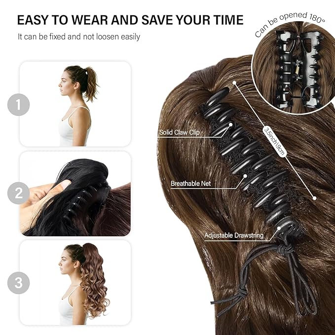 24 Inch Ponytail Extension, Clip on Ponytails for Women, Long Curly Wavy Ponytail Extensions for Women, Synthetic Layered Pony Tails Hair Extensions (Color:Medium Blonde with Bleach Blonde Ends)