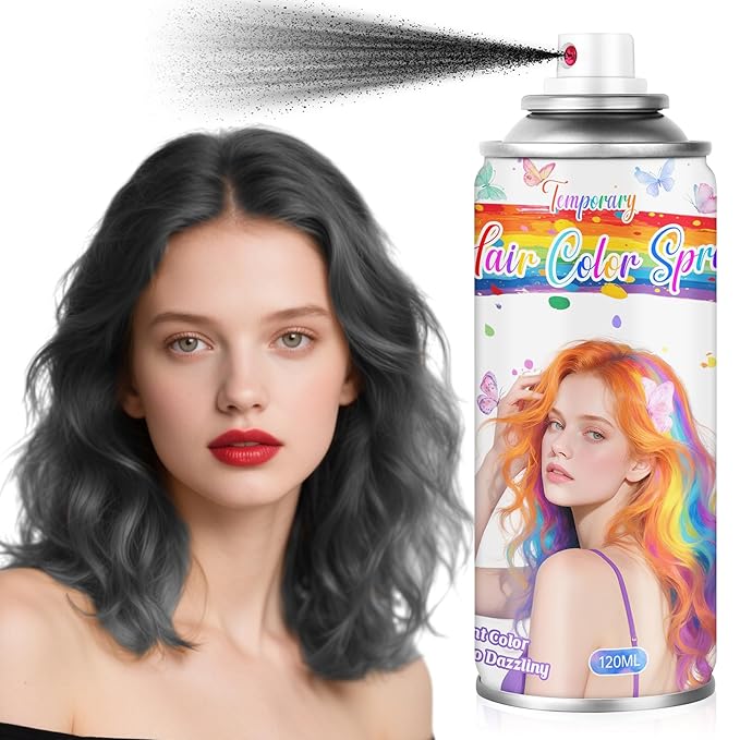 Black Temporary Hair Color Spray for Kids & Women- Washable Root Touch Up Hair Dye, Non-Sticky Hair Wax for Christmas,Cosplay,Parties (120ML, Black)