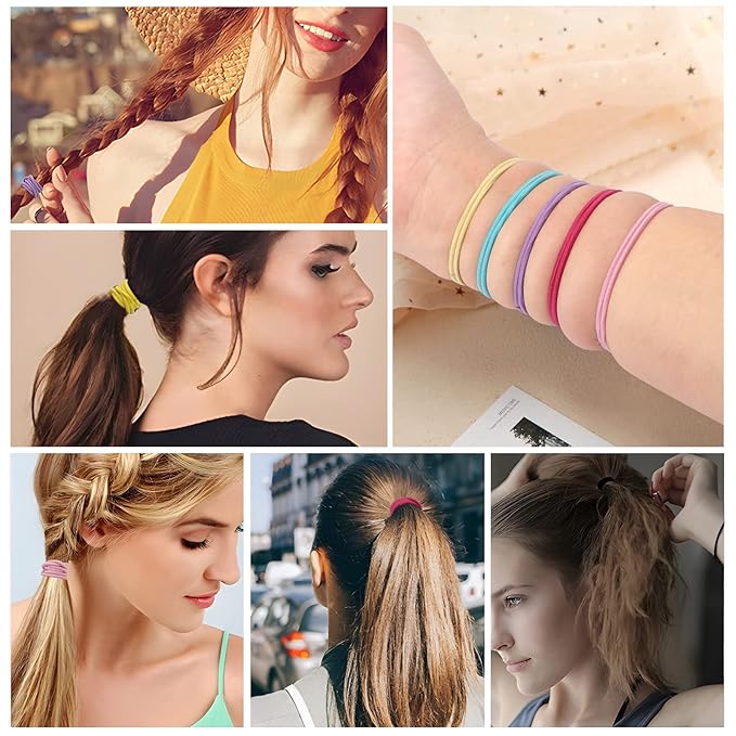 Unaone Hair Elastics Ties, 300 PCS Stretchable Rubber Hair Band No Crease Hair Band 2mm for Thin Hair, Suitable for Women, Men, Girls and Boys