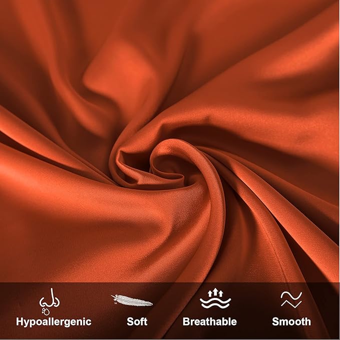 Mulberry Silk Pillowcase for Hair and Skin,Queen Size Cooling Silk Pillow Case with Hidden Zipper,Allergen Proof Dual Sides Soft Breathable Smooth Silk Pillow Cover for Women(Queen,Orange)
