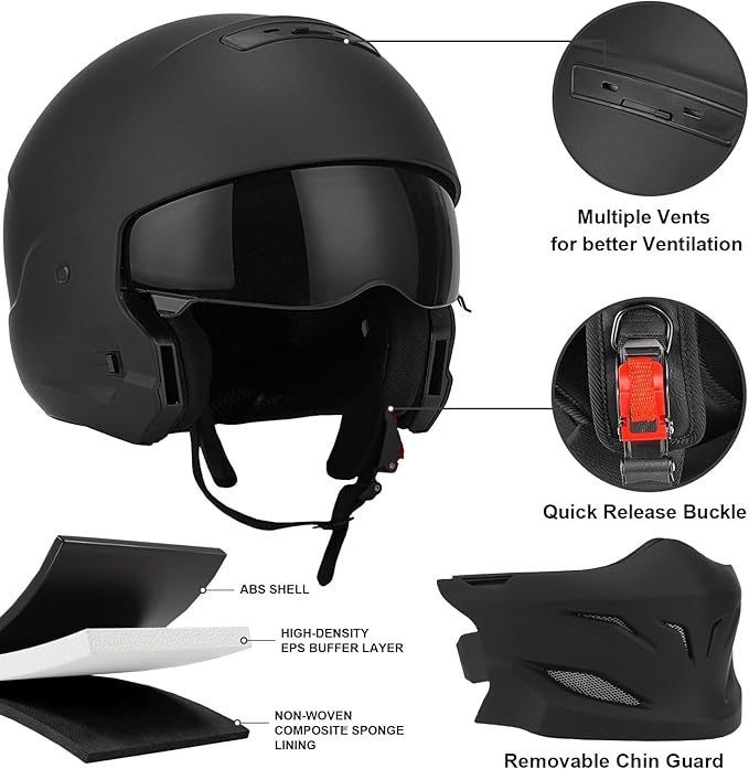Full Face Motorcycle Helmet for Unisex-Adult Dirt Bike ATV Scooter Cruiser 3/4 Face Motocross Helmet Interchangeable Mouth Cover DOT Approved