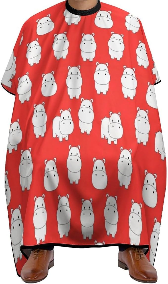 Women White Hippo Pink Salon Haircut Capes, Full Coverage Dyeing Salon Apron for Hairdressers, Easy Clean