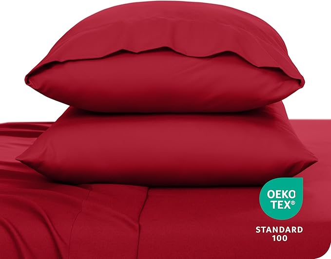 Bare Home Microfiber Pillow Cases - Queen Size Set of 2 - Cooling Pillowcases - Double Brushed - Easy Care - Envelope Closure (Queen Pillowcase Set of 2, Red)
