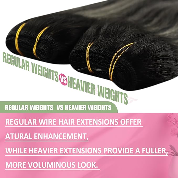 YoungSee Wire Hair Extensions Real Human Hair Ombre Secret Wire Human Hair Extensions Balayage Black with Silver Natural Fish Line Hair Extensions Human Hair 14In 80G