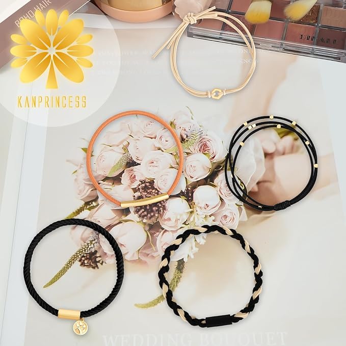 Hair Tie Bracelet, 5 Pcs Boho Hair Ties For Girls and Women, Elastic Hair Ties, Hair Bands For Ponytails, Ponytail Holder For Daily Life, Sport, Cooking, Working (Set 17)