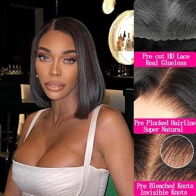 12 Inch Bob wig human hair 180% Density glueless wigs human hair pre plucked pre cut 4x6 HD Transparent Frontal Wigs Human Hair Lace Front Wigs for Women