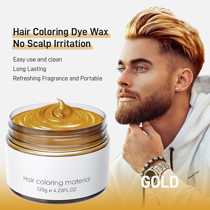 Glod Temporary Hair Dye,Temporary Hair Color Wax,Natural Washable Hair Dye Temp Hair Color for Women Men Kids Party Cosplay Halloween