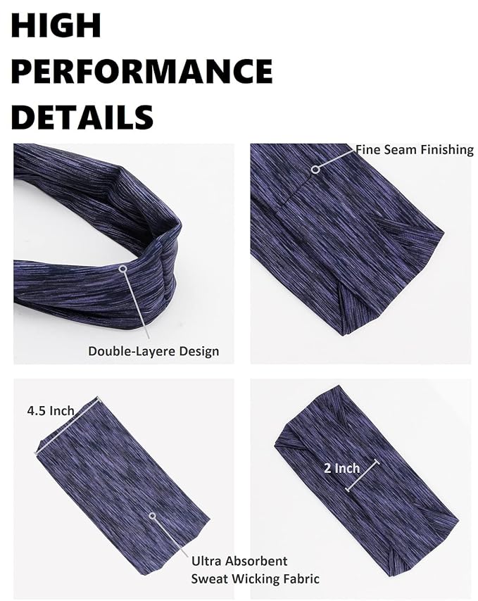 TERSE Sweat Bands Headbands for Women: Workout Headbands for Women Non Slip, Sweatbands for Sports Yoga Running