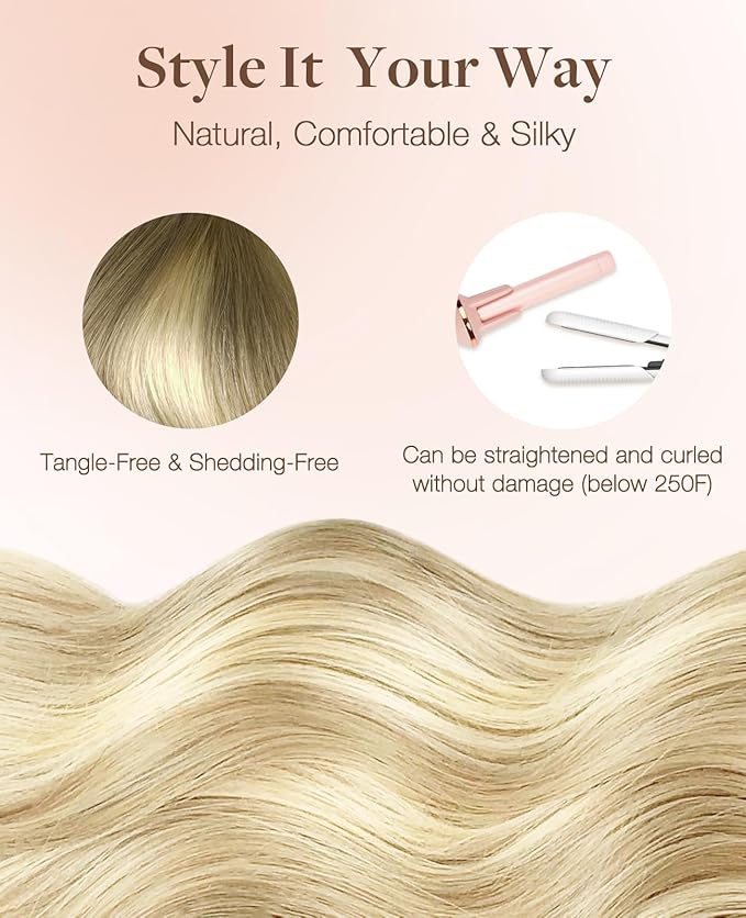 GOO GOO Invisi Edge Tape in Hair Extensions Human Hair, 9/60 Balayage Ash Brown to Platinum Blonde, 20pcs 22inch 50g, Virgin Remy Hair, Seamless Injected Tape, Natural Look