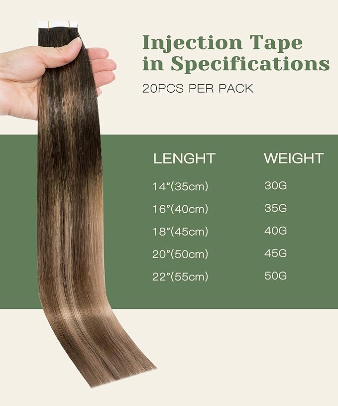 SURNEL Injected Tape in Hair Extensions Balayage Dark Brown to Dirty Blonde Seamless Remy Invisible Tape in Extensions Human Hair 14inch 20 Pcs 30g(#2618,14)