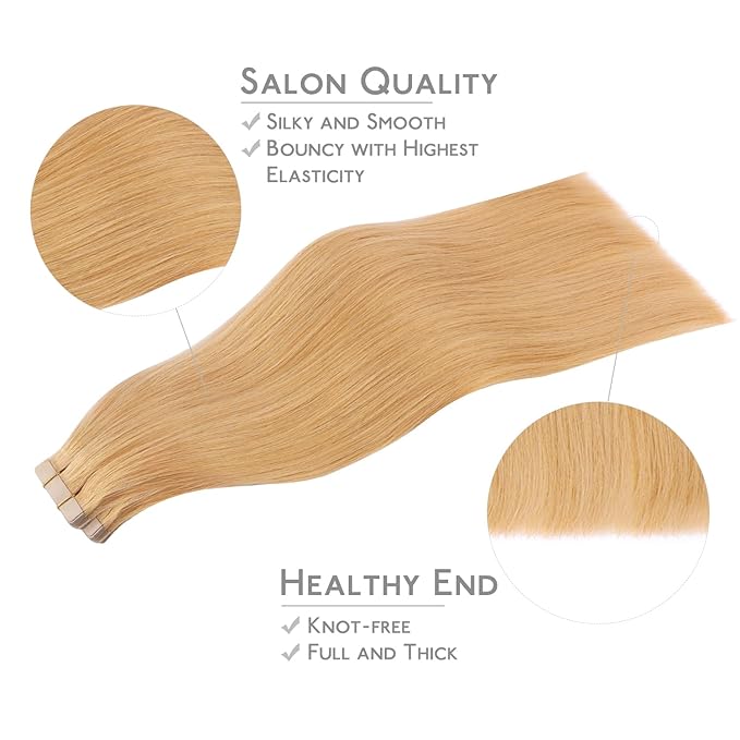 WENNALIFE Tape in Hair Extensions Human Hair, 40pcs 100g 24 inch Strawberry Blonde Hair Extensions Real Human Hair Straight Tape in Extensions Invisible Human Hair Extensions Reusable Real Hair
