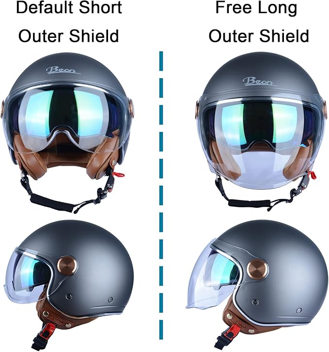 Open Face Motorcycle Helmet for Adults, DOT Approved,3/4 Retro Vespa Helmet, Dual Visors Men's and Women's Motorbike Casco for Moped Cruiser Bobber and Chopper