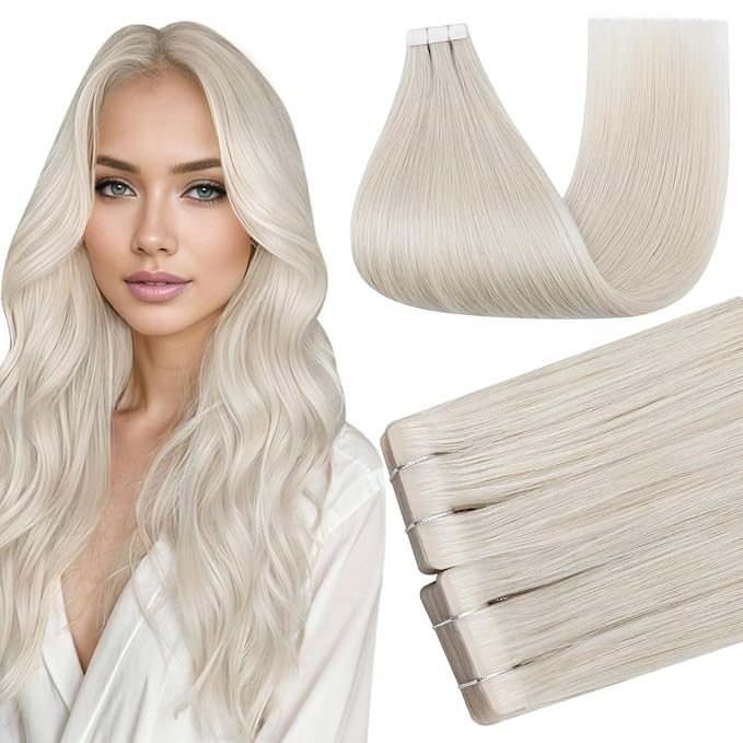 Full Shine Intact Tape Ins Human Hair Extensions Blonde Injection Tape in Hair Extensions Human Hair 18Inch Seamless Remy Skin Weft Cuticles Aligned for Women Daily Office Look 50Gram 20Pcs