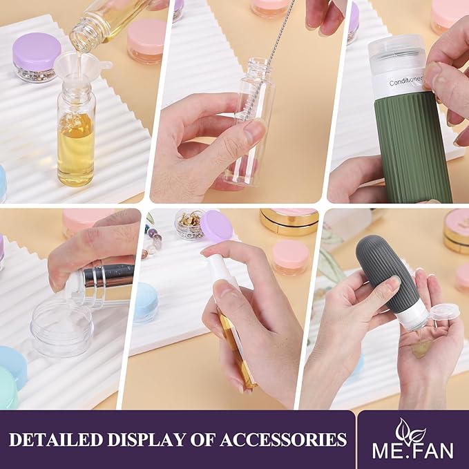 ME.FAN 18 Pack Travel Bottles for Toiletries, TSA Approved Silicone Portable Size Bottle, Refillable Cosmetic Container Kits for Conditioner, Shampoo, Lotion,Face Cream - Blue