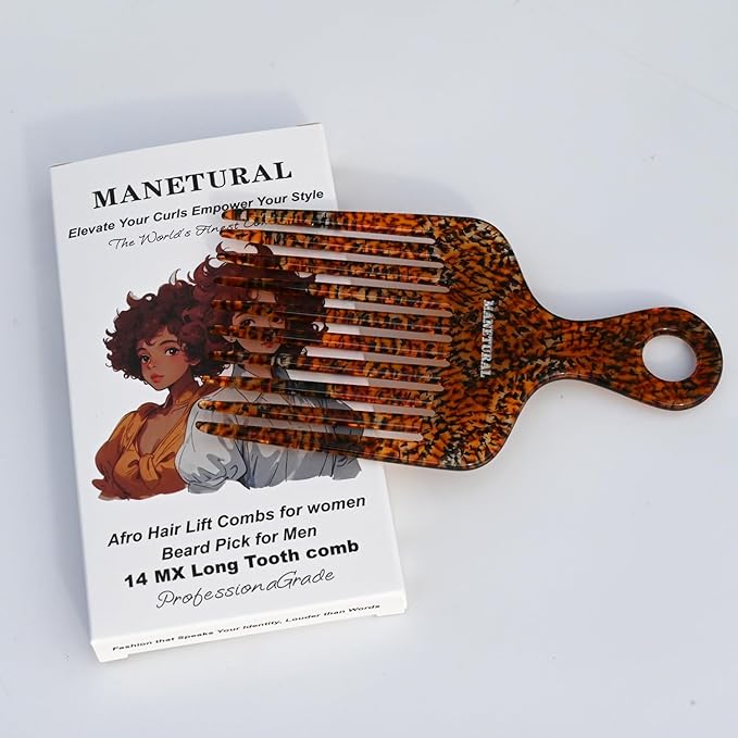 14MX Hair Comb for Women, Wide Tooth Comb for Curls, Afro Pick, 5.5 Inches, Leopard (1 PACK)